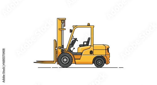 Vibrant Yellow Forklift Truck Illustration on Pristine White Canvas Conveying Industrial Utility and Material Handling Prowess
