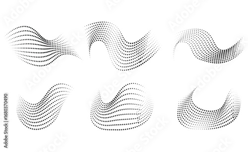 Abstract black and white swirling dot patterns showing dynamic motion and fluidity