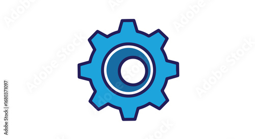 Blue mechanical gear symbol representing machine engineering and construction process solution development and industry progress graphic illustration