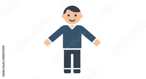 Stylized male figure with arms outstretched presenting a friendly and approachable persona isolated on a clean white background