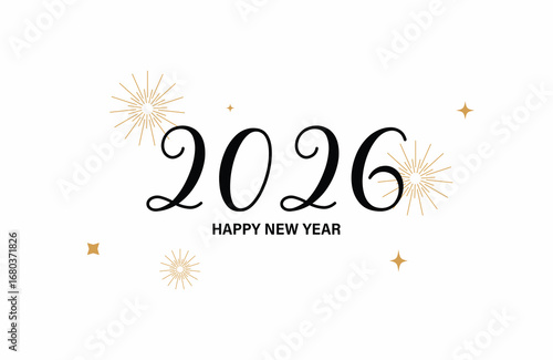 Elegant 2026 happy new year calligraphy with subtle sparkle accents