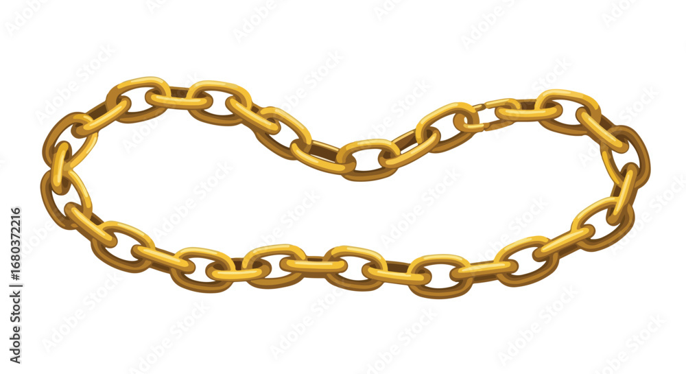 Fototapeta premium Interlinked Golden Chain Forming an Open Loop, Symbolizing Connection, Durability and Preciousness, Isolated on White