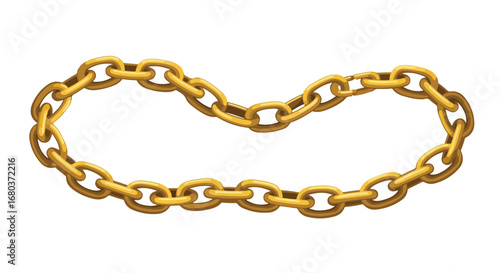 Interlinked Golden Chain Forming an Open Loop, Symbolizing Connection, Durability and Preciousness, Isolated on White
