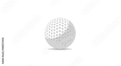 A meticulously designed gray golf ball artwork, featuring a textured surface and subtle shading showcasing sports and recreational equipment with