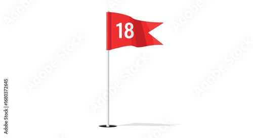 Simple Vector Illustration Depicting Golf Course Marker on White Background, Displaying the Number 18, Representing the Final Hole on a Golf Course