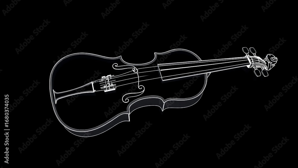 Obraz premium Elegant line art illustration of a violin, continuous outline of musical instrument, minimalist style on dark background.