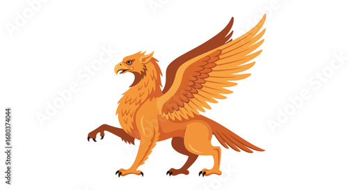 Majestic golden griffon in heraldic pose against a stark white backdrop illustration design vector art