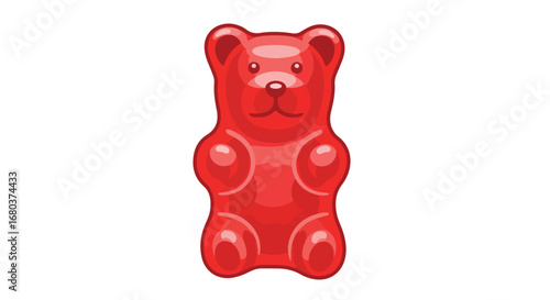 Vibrant Red Gummy Bear Illustration on White Backdrop with a Cartoonish Style Sweet Treat Depiction