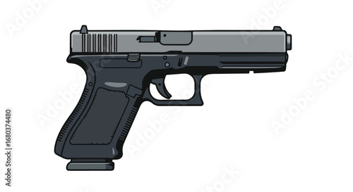 Stylized Handgun Illustration Emphasizing Sleek Design and Mechanical Features for Modern Visual Communication