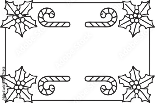 Festive christmas frame with holly berries and candy canes for holiday cards and invitations, adding a touch of sweetness and cheer