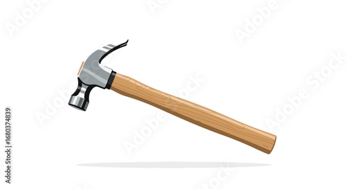 Classic claw hammer with wooden handle against a clean white canvas, ready for home improvement endeavors, emphasizing utility and simple design