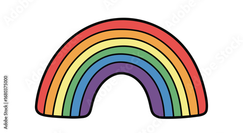 Vibrant rainbow arc with classic spectrum bands against a clean white backdrop illustrating hope and diversity, embodying the allure of colorful skies