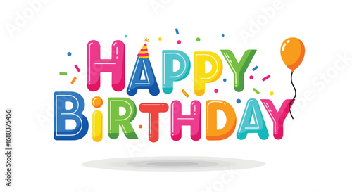 Festive Happy Birthday Illustration with Balloons and Confetti for Celebratory Events