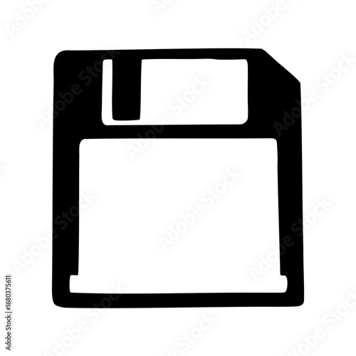 Hand drawn floppy disk icon, outdated data storage concept in black