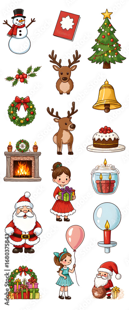 Fototapeta premium christmas icons set 크리스마스 세트 산타 루돌프 선물 트리 리스 종 