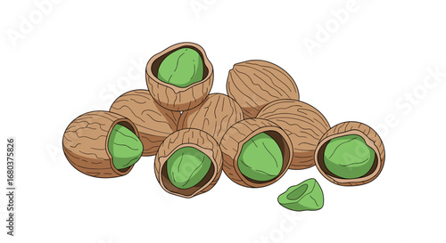 A heap of nutritious pistachio nuts some opened revealing their vibrant green kernels ready to eat