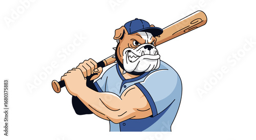 Aggressive bulldog baseball player swinging a bat ready for the game