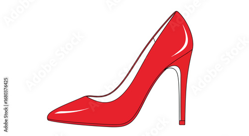 Vivid Scarlet Stiletto: A Bold Fashion Statement, Red High Heel Shoes, Artistic Depiction of Elegant Footwear, Contemporary Style, Isolated Image,