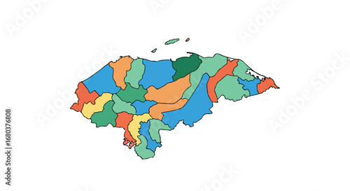 Colorful depiction of the honduras map showing detailed regions isolated on white background showcases national borders and geography of central