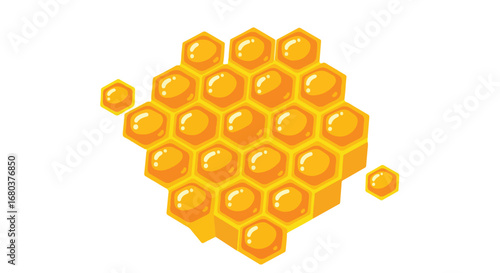 Illustration of golden honeycomb structure radiating sweetness and natural nourishment from healthy bees with a vibrant cartoonish style art design