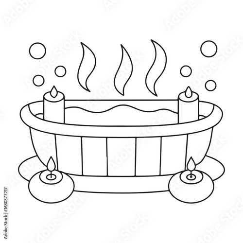 Outline of a hot tub with candles and steam rising bathtub relaxation