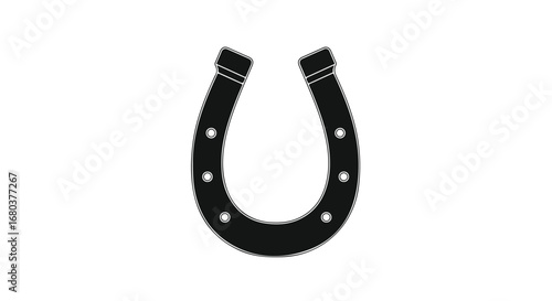 Minimalist horseshoe symbol illustration, representing luck and equestrian traditions, isolated against a stark white background for versatile use