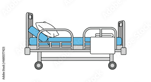 Hospital Bed Illustration Depicting Healthcare and Recovery, Suitable for Medical Themed Designs and Visual Communications