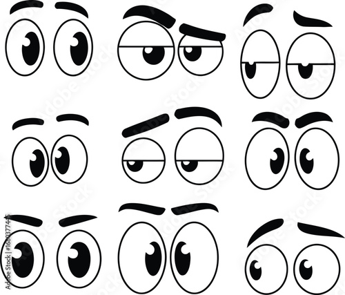 Cartoon Eyes Collection with Different Expressions and Emotions Set of Illustrated Character Eyes Depicting Various Moods for Creative Projects and Designs