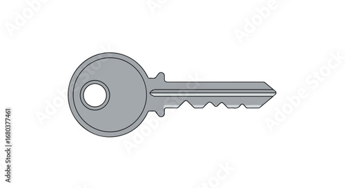 Simple metallic key illustration showcasing security, access and a solution, flat design, ideal for secure entry, safeguarding, opening doors concept