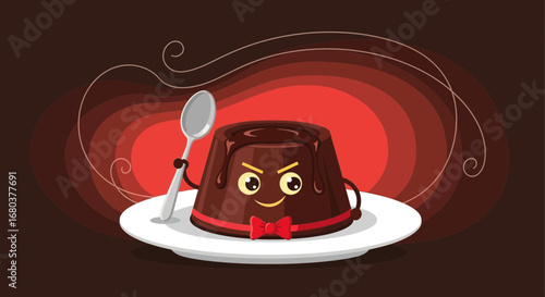 Smiling Chocolate Dessert With Spoon Presents Delicious Culinary Delight