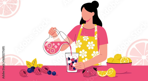Summer Infusion Illustration Depicting A Woman Pouring A Refreshing Drink