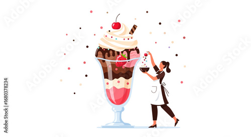 Sundae Creation: A Delightful Illustration Of Dessert Preparation And Gourmet Presentation