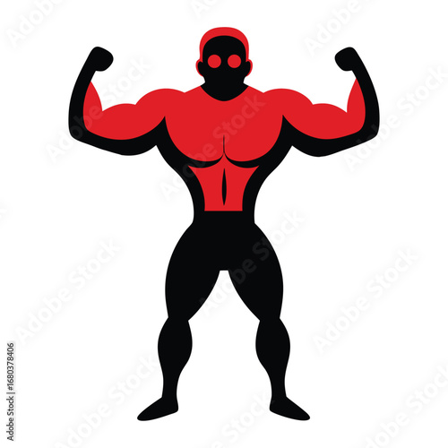 a muscular man with red and black body