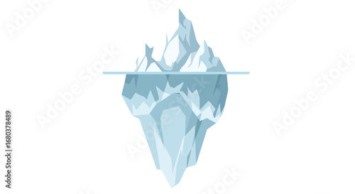 Minimalist rendition of iceberg, showcasing a submerged structure hinting at global warming and changing climate conditions across arctic regions