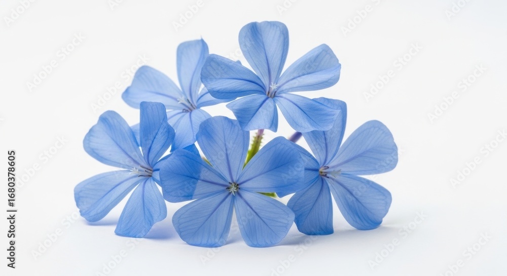 Fototapeta premium Delicate sky blue plumbago flowers bloom together in a beautiful cluster against a white background