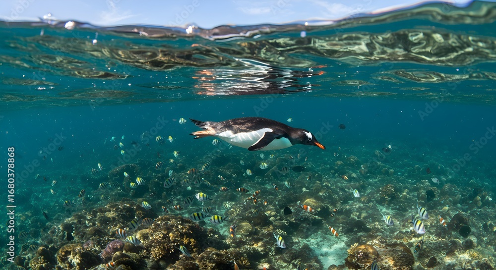 Fototapeta premium Penguin swimming under water