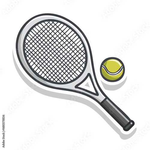 Tennis racket and ball illustration isolated on white background