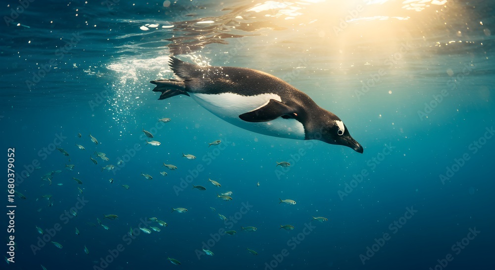 Naklejka premium Penguin underwater swim