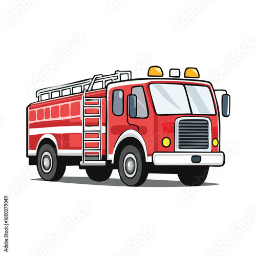 Red fire truck isolated on white background illustration