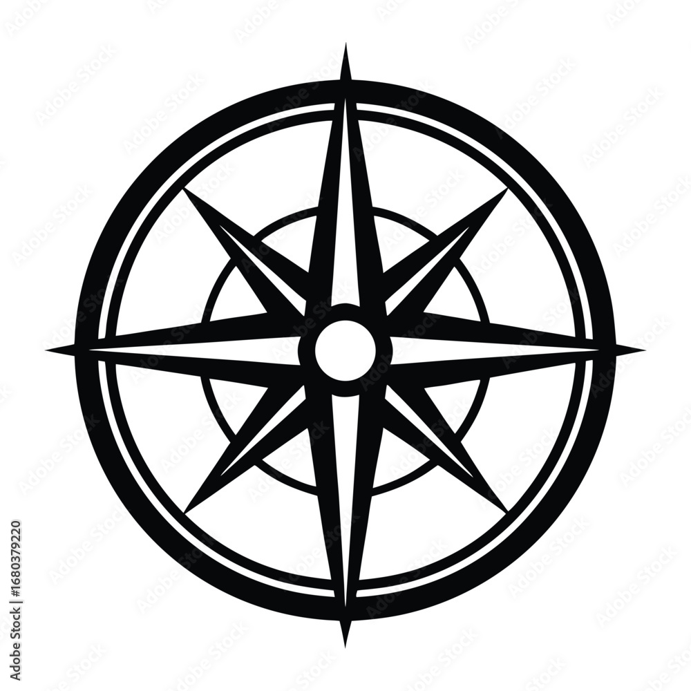 Obraz premium a black and white compass rose icon.