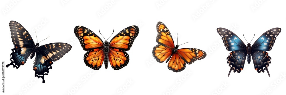 Fototapeta premium Set of Butterfly Isolated on Transparent Background. PNG.