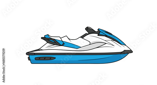 Stylized blue and white jet ski illustration on white background, modern watercraft representation, simple lines depict personal watercraft