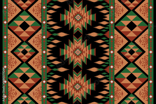 Seamless Ikat ethnic patterns in horizontal stripes, perfect for textile, fashion design, fabric printing, and home decor. Inspired by traditional weaving with modern color twist Ideal for background