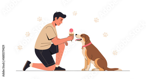 Sweet Gesture: Person Offering Delights to Playful Canine Friend with Tasty Ice Cream