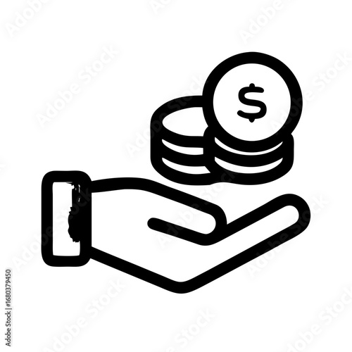 Hand holding a stack of coins with a dollar sign representing financial gain and monetary value concept