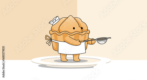 Sweet Pastry Chef Gently Sifting Powdered Sugar Onto A Delicious Treat Illustration