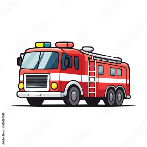 Red fire truck isolated on white background emergency rescue vehicle