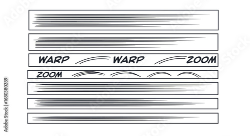 Comic book speed lines and motion effects in black and white.
