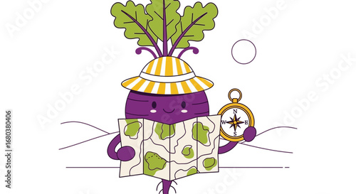 Smiling Vegetable Explorer With Map And Compass Embarking On A Journey Of Discovery