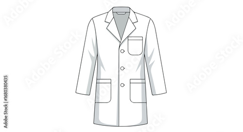 Detailed vector illustration of a lab coat, a garment for professional use in medical or scientific environments isolated on a white background
